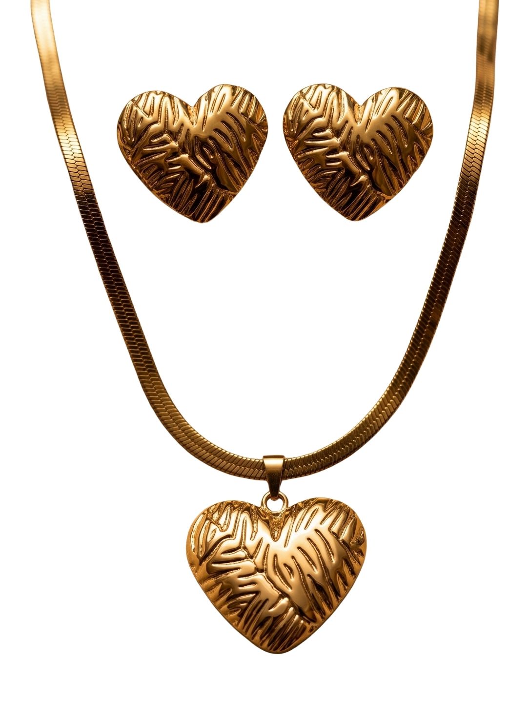 Elegant Gold Heart Pendant Necklace & Earrings | Anti‑Tarnish Stainless Steel Partywear Jewelry