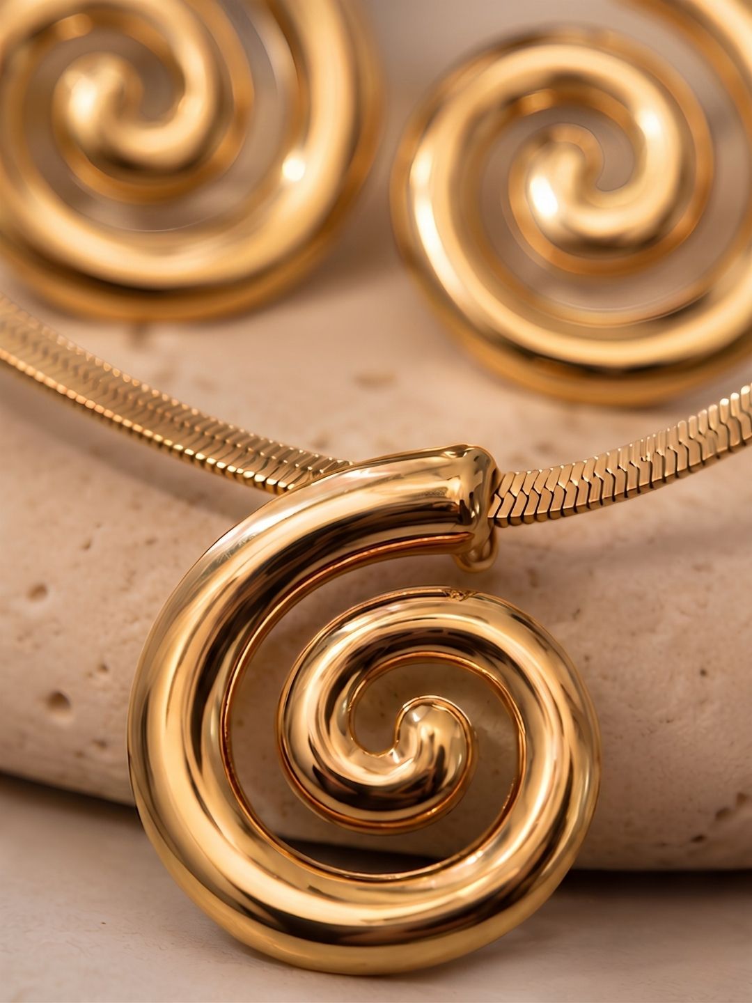 Gold Spiral Pendant Set with Earrings | Anti‑Tarnish Stainless Steel Jewelry for Women