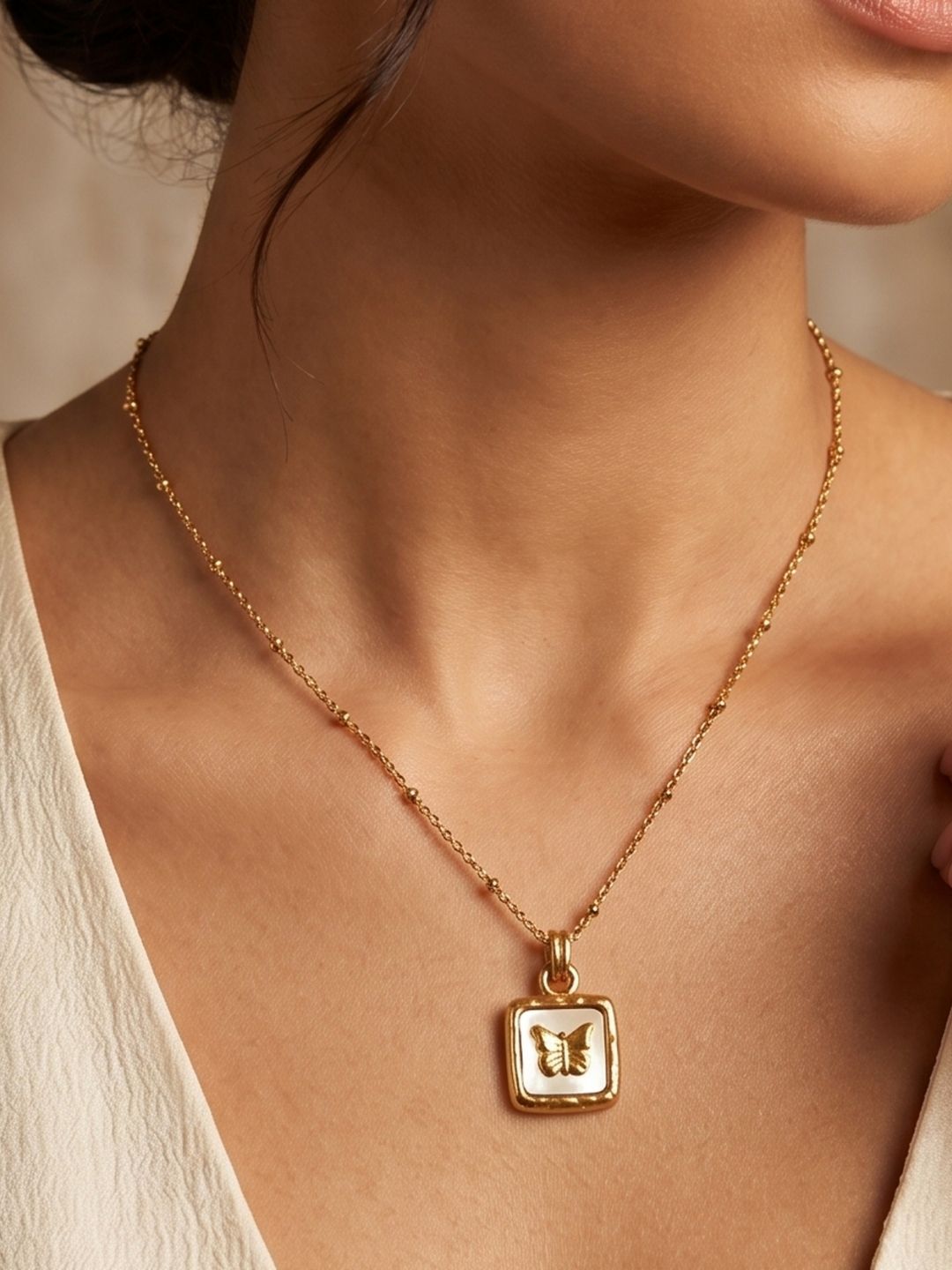 Gold Butterfly Pendant Necklace | Anti‑Tarnish Stainless Steel Minimalist Jewelry for Women
