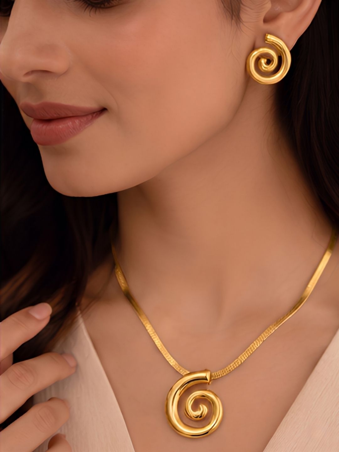 Gold Spiral Pendant Set with Earrings | Anti‑Tarnish Stainless Steel Jewelry for Women