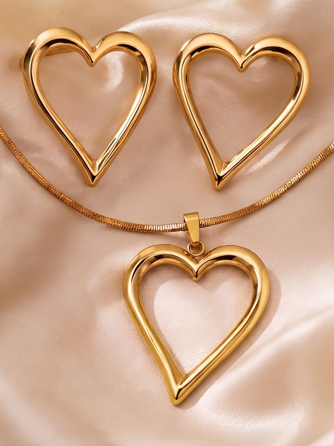 Gold Heart Pendant Set with Earrings | Anti‑Tarnish Stainless Steel Jewelry for Women