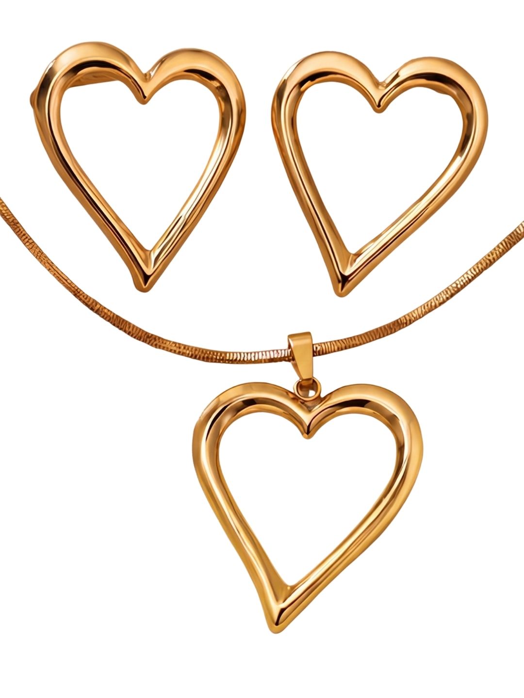 Gold Heart Pendant Set with Earrings | Anti‑Tarnish Stainless Steel Jewelry for Women
