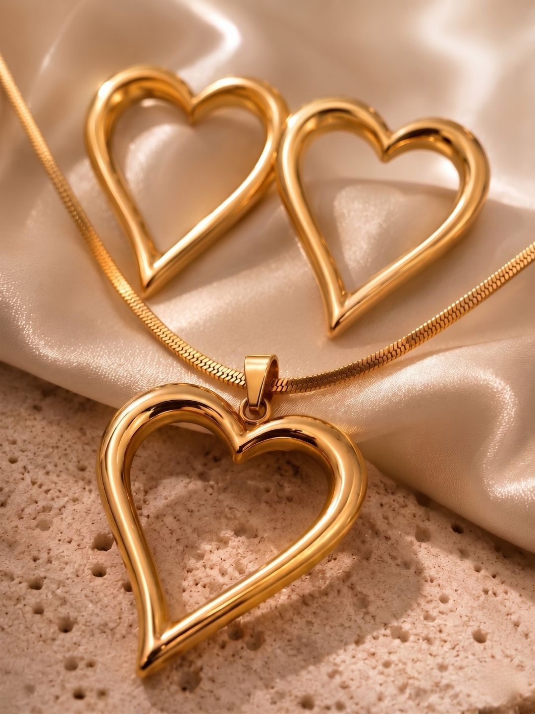 Gold Heart Pendant Set with Earrings | Anti‑Tarnish Stainless Steel Jewelry for Women