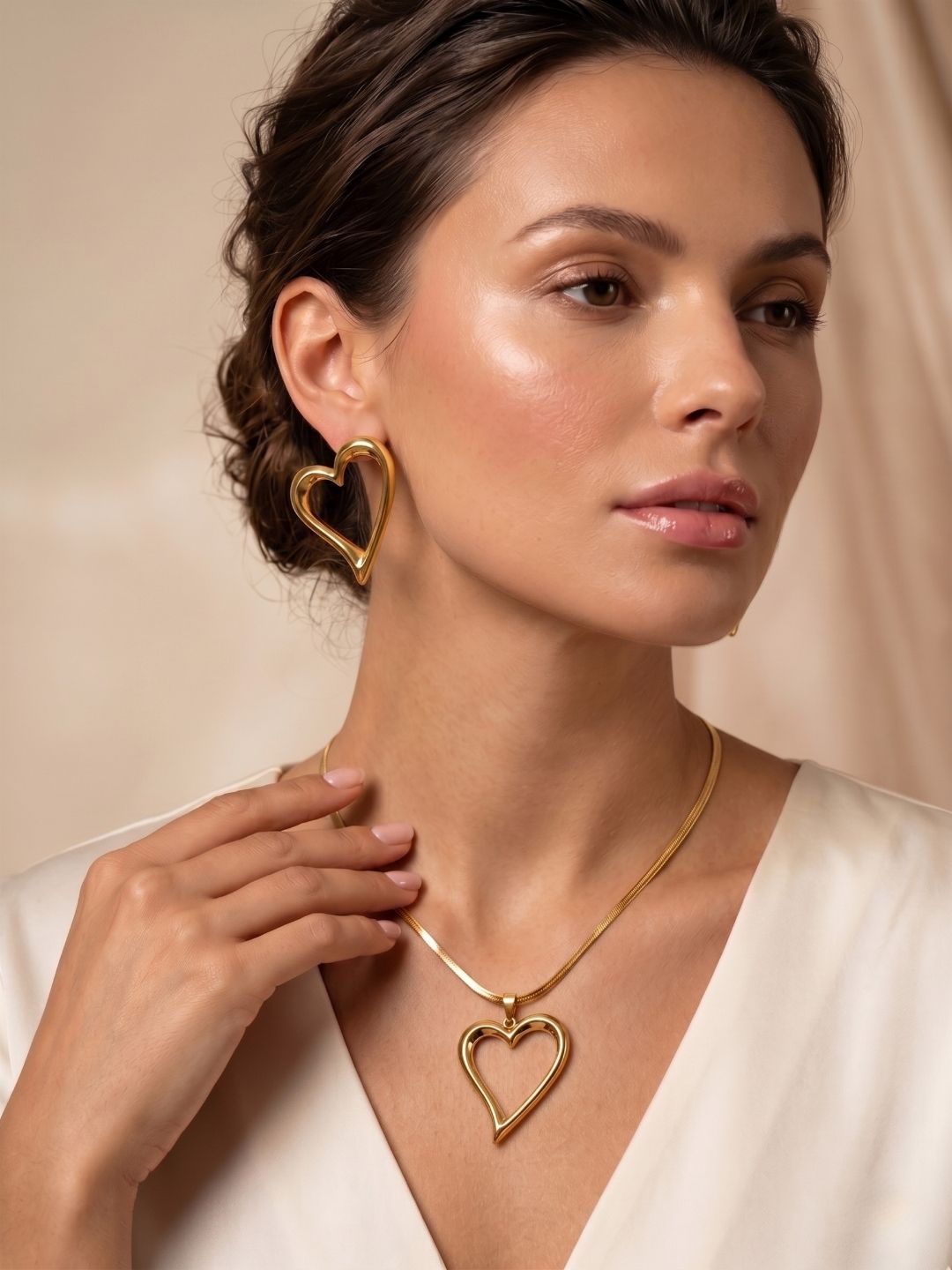 Gold Heart Pendant Set with Earrings | Anti‑Tarnish Stainless Steel Jewelry for Women