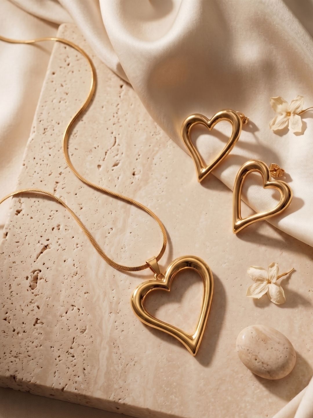 Gold Heart Pendant Set with Earrings | Anti‑Tarnish Stainless Steel Jewelry for Women