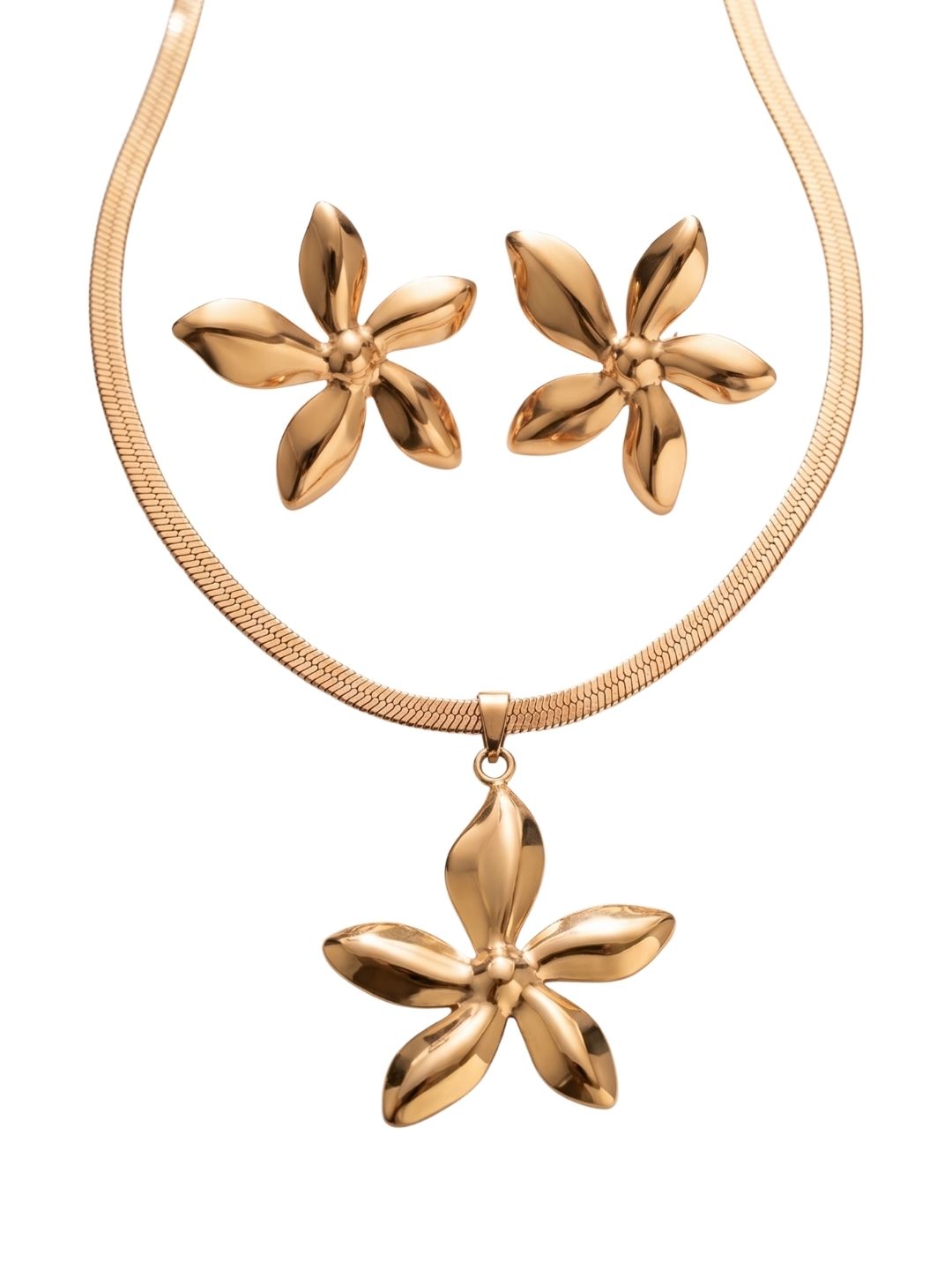 Gold Floral Pendant Set with Earrings | Anti‑Tarnish Stainless Steel Jewelry for Women