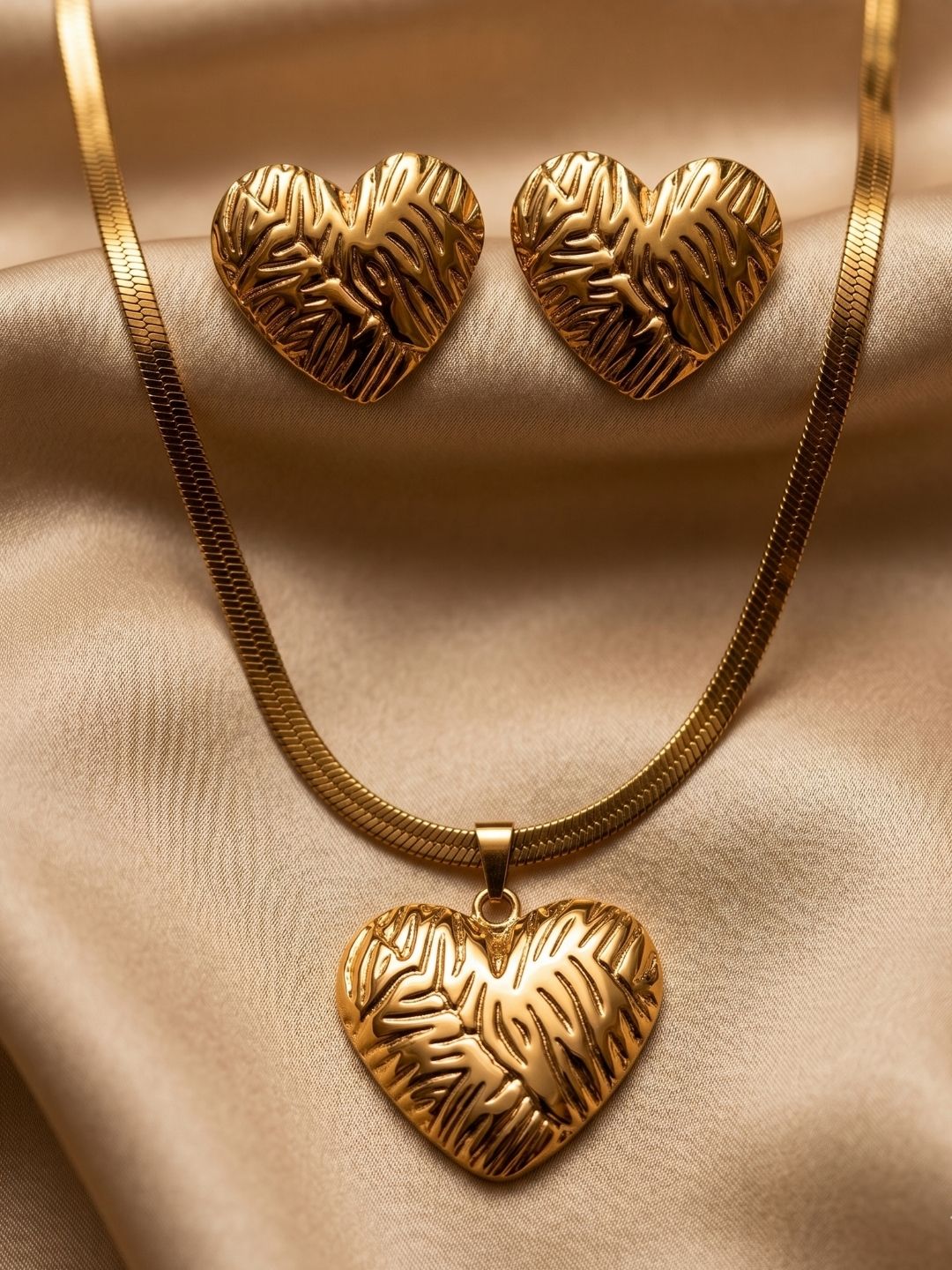 Elegant Gold Heart Pendant Necklace & Earrings | Anti‑Tarnish Stainless Steel Partywear Jewelry