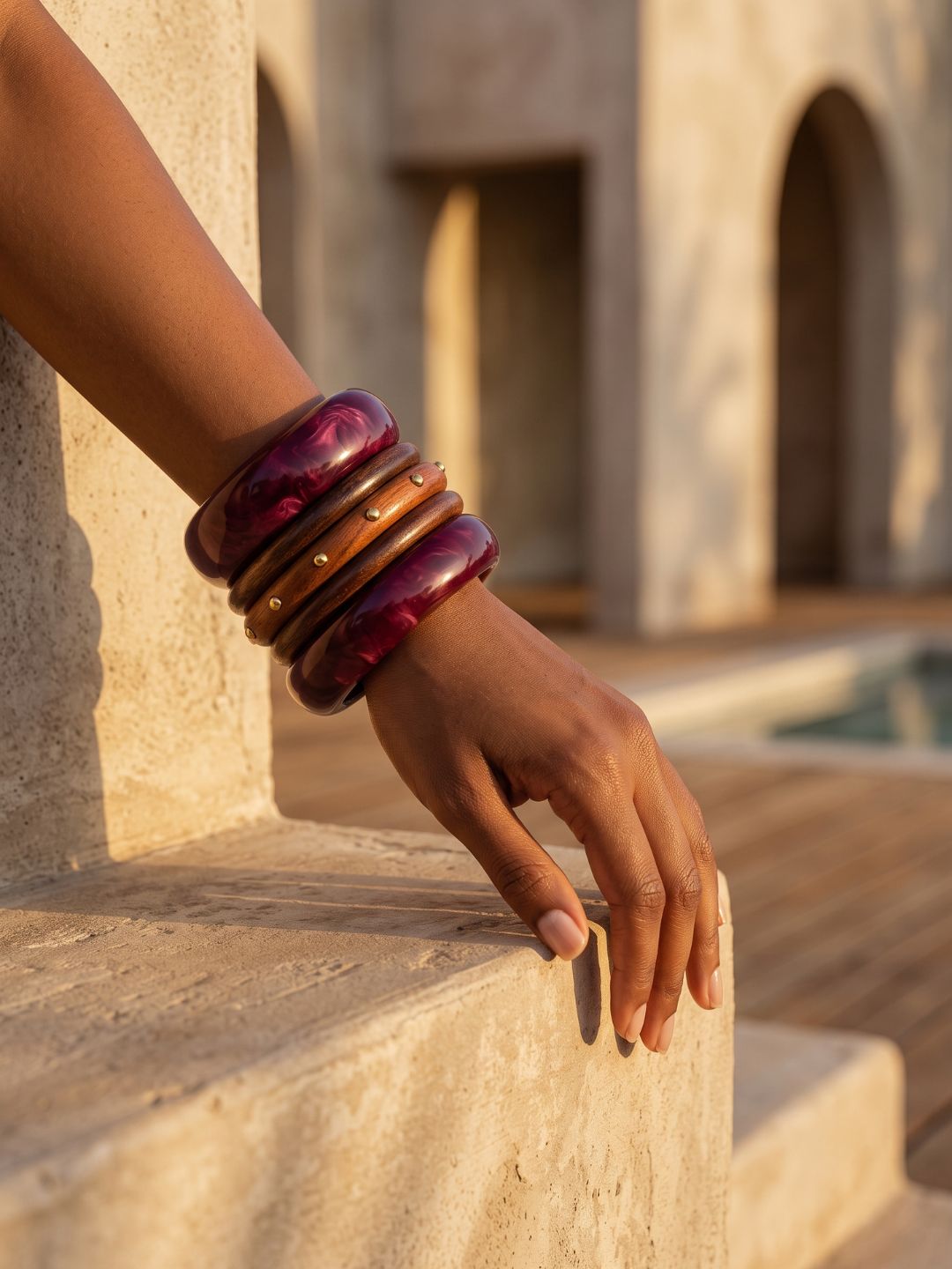 Rasin & wooden bangel stack combo of 5