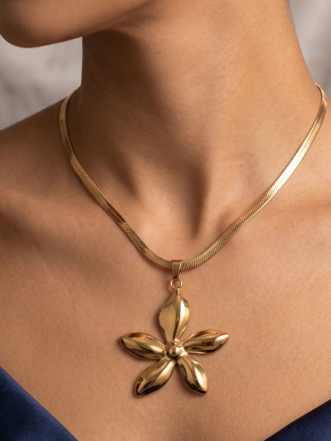 Gold Floral Pendant Set with Earrings | Anti‑Tarnish Stainless Steel Jewelry for Women