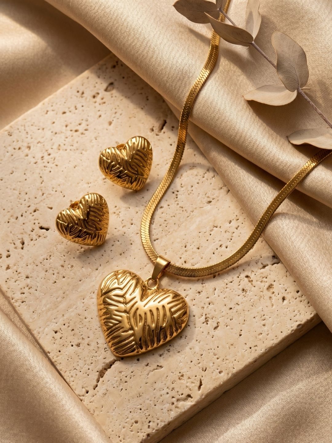 Elegant Gold Heart Pendant Necklace & Earrings | Anti‑Tarnish Stainless Steel Partywear Jewelry