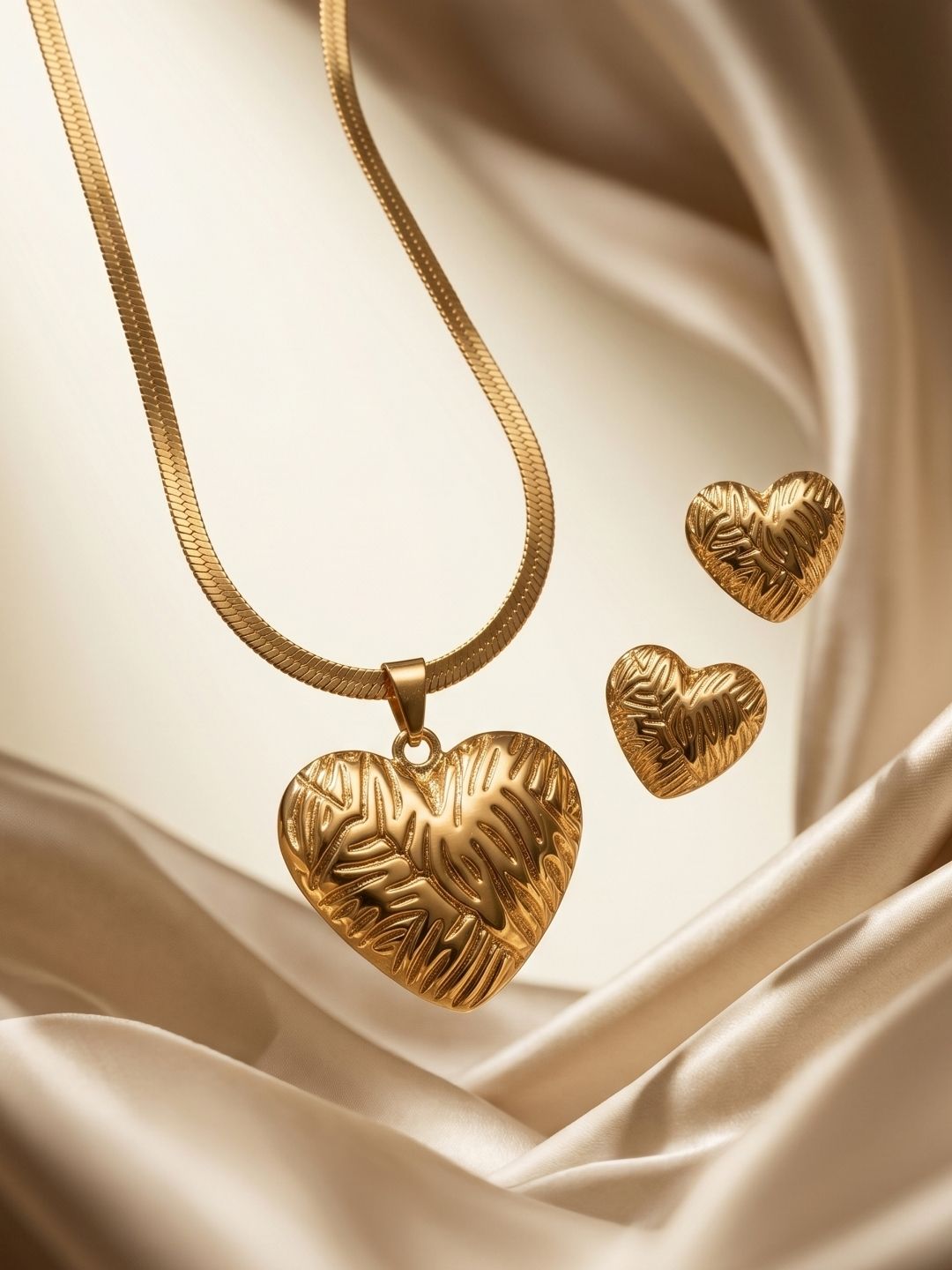 Elegant Gold Heart Pendant Necklace & Earrings | Anti‑Tarnish Stainless Steel Partywear Jewelry
