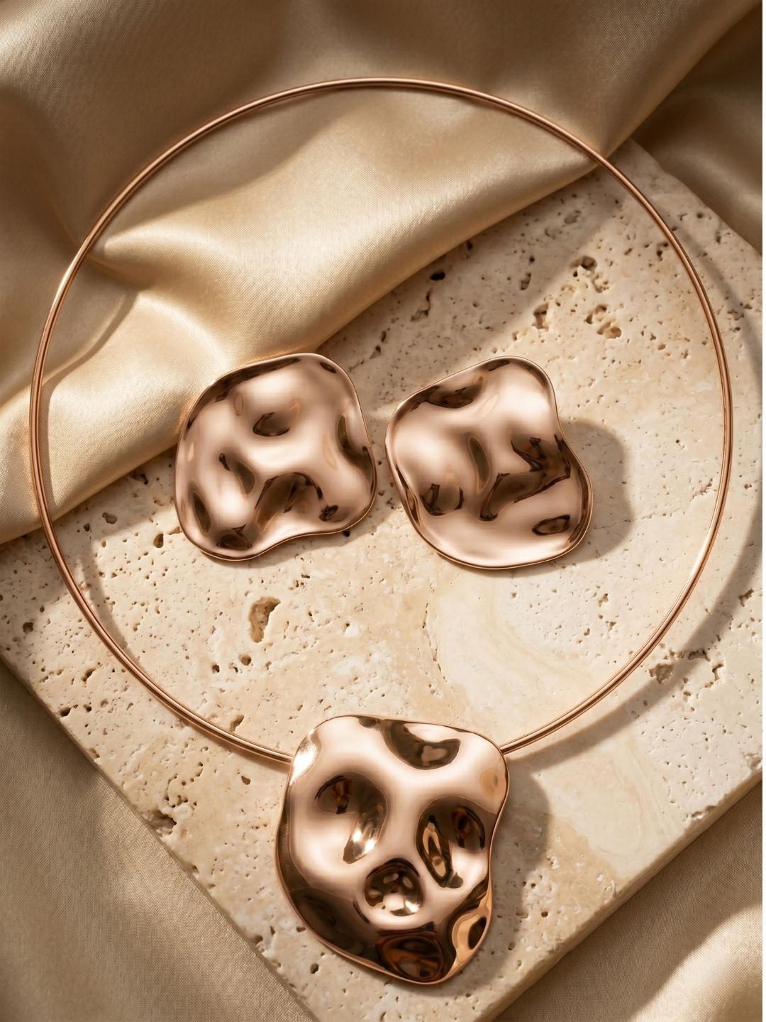 Gold Abstract Pendant Set with Earrings | Anti‑Tarnish Stainless Steel Designer Jewelry for Women