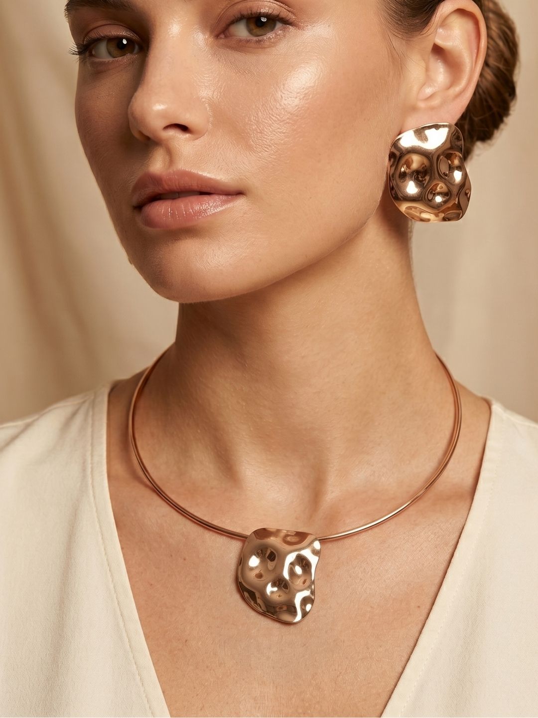 Gold Abstract Pendant Set with Earrings | Anti‑Tarnish Stainless Steel Designer Jewelry for Women