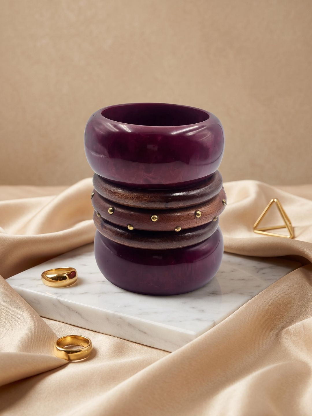 Rasin & wooden bangel stack combo of 5