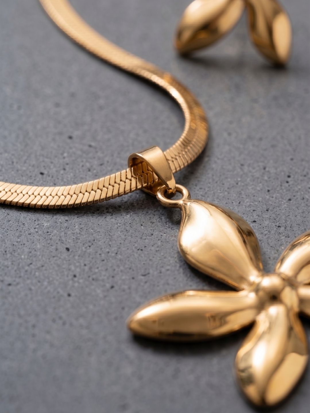 Gold Floral Pendant Set with Earrings | Anti‑Tarnish Stainless Steel Jewelry for Women