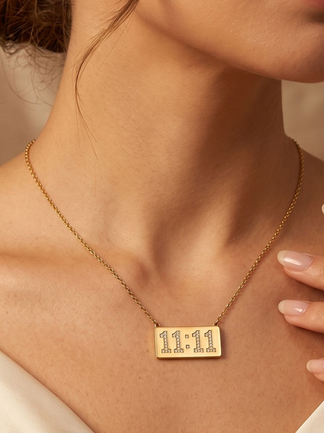Gold 11:11 Pendant Necklace | Anti‑Tarnish Stainless Steel Lucky Jewelry for Women