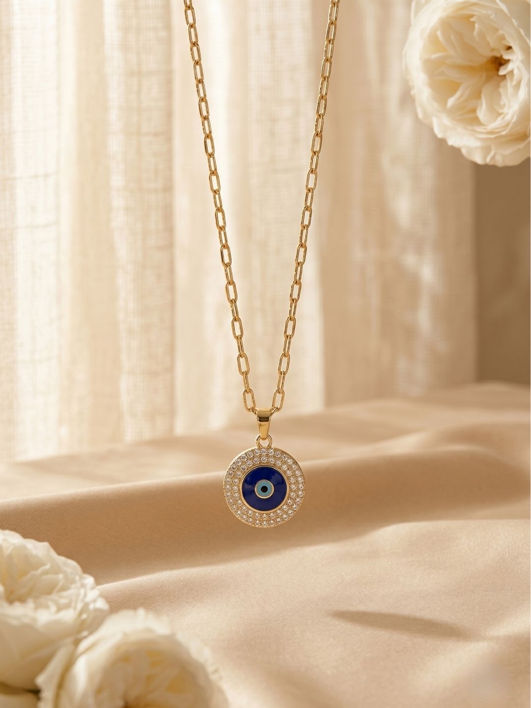 Gold Evil Eye Pendant Necklace | Anti‑Tarnish Stainless Steel Protective Jewelry for Women