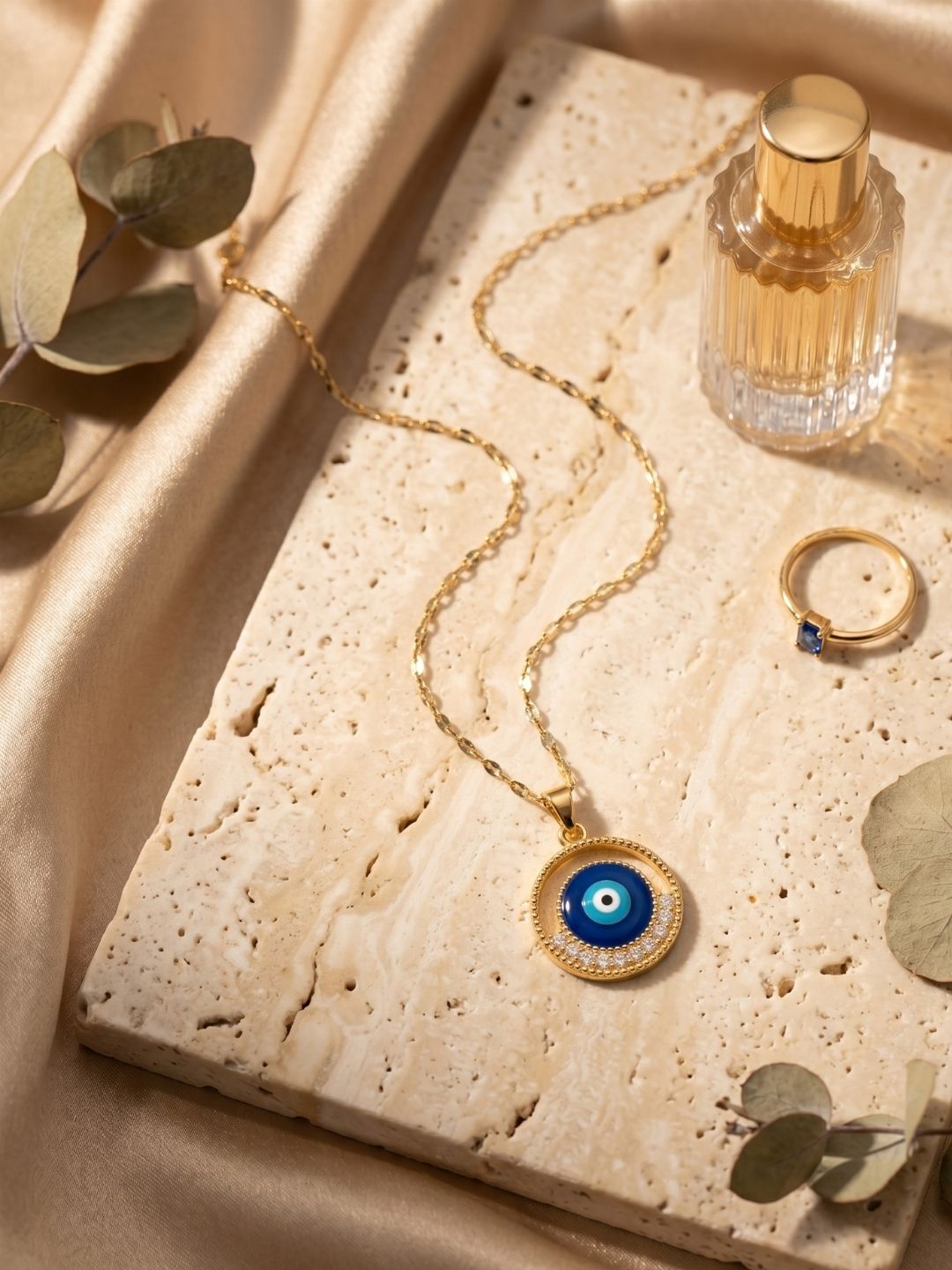 Gold Evil Eye Pendant Necklace | Anti‑Tarnish Stainless Steel Protective Jewelry for Women