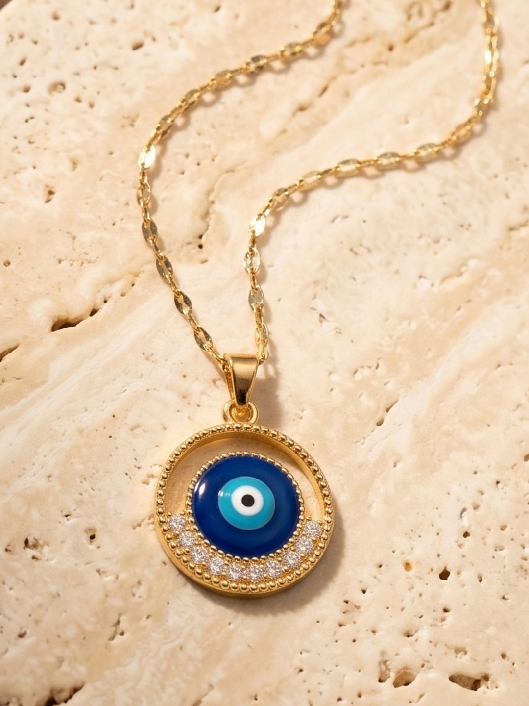 Gold Evil Eye Pendant Necklace | Anti‑Tarnish Stainless Steel Protective Jewelry for Women