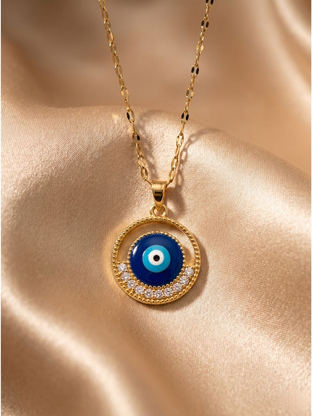 Gold Evil Eye Pendant Necklace | Anti‑Tarnish Stainless Steel Protective Jewelry for Women