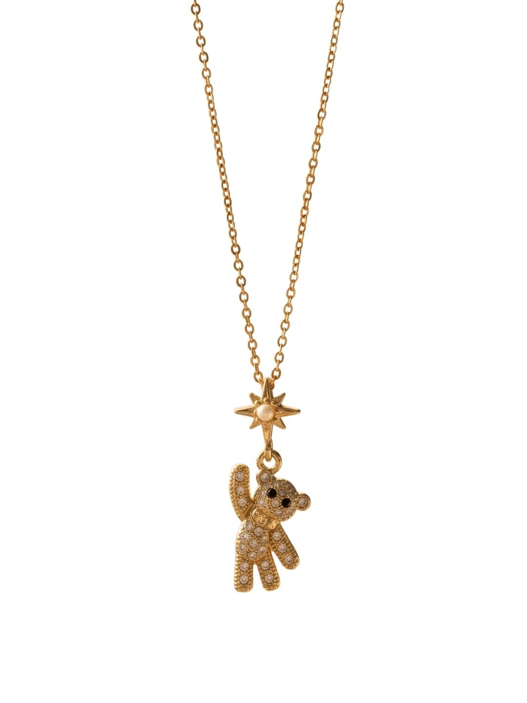 Gold Teddy Bear & Star Pendant Necklace | Anti‑Tarnish Stainless Steel Cute Jewelry for Women