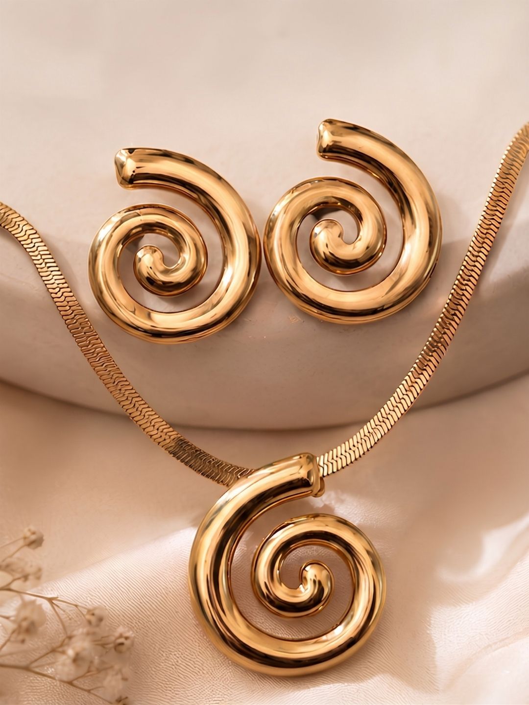 Gold Spiral Pendant Set with Earrings | Anti‑Tarnish Stainless Steel Jewelry for Women