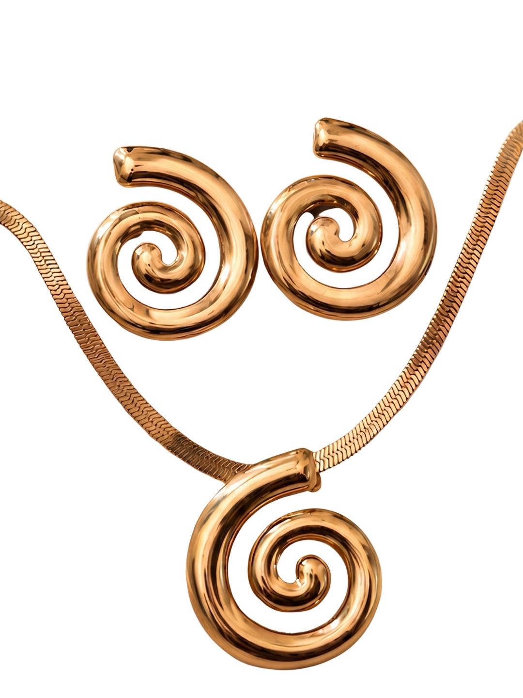 Gold Spiral Pendant Set with Earrings | Anti‑Tarnish Stainless Steel Jewelry for Women