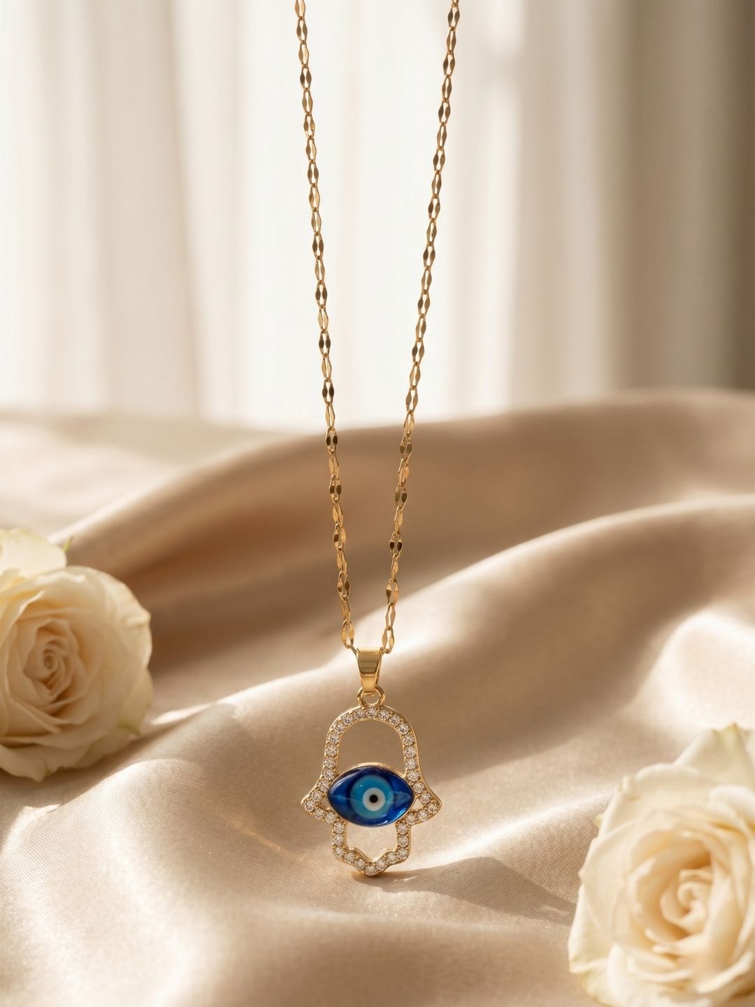 Gold Hamsa Hand Pendant Necklace | Anti‑Tarnish Stainless Steel Protective Jewelry for Women