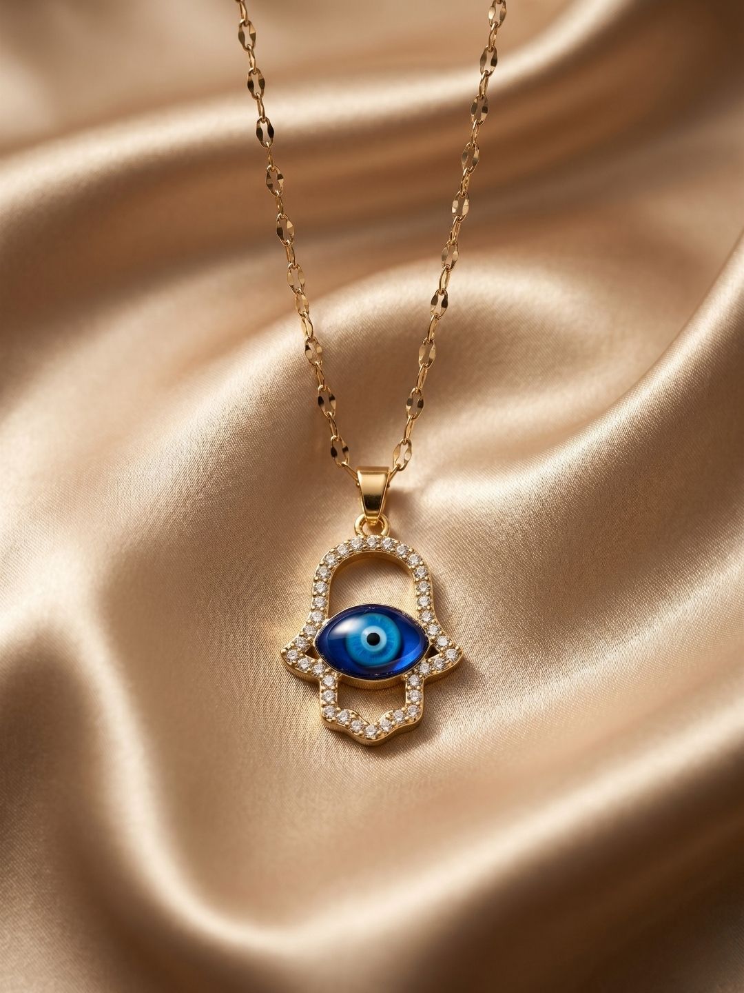 Gold Hamsa Hand Pendant Necklace | Anti‑Tarnish Stainless Steel Protective Jewelry for Women