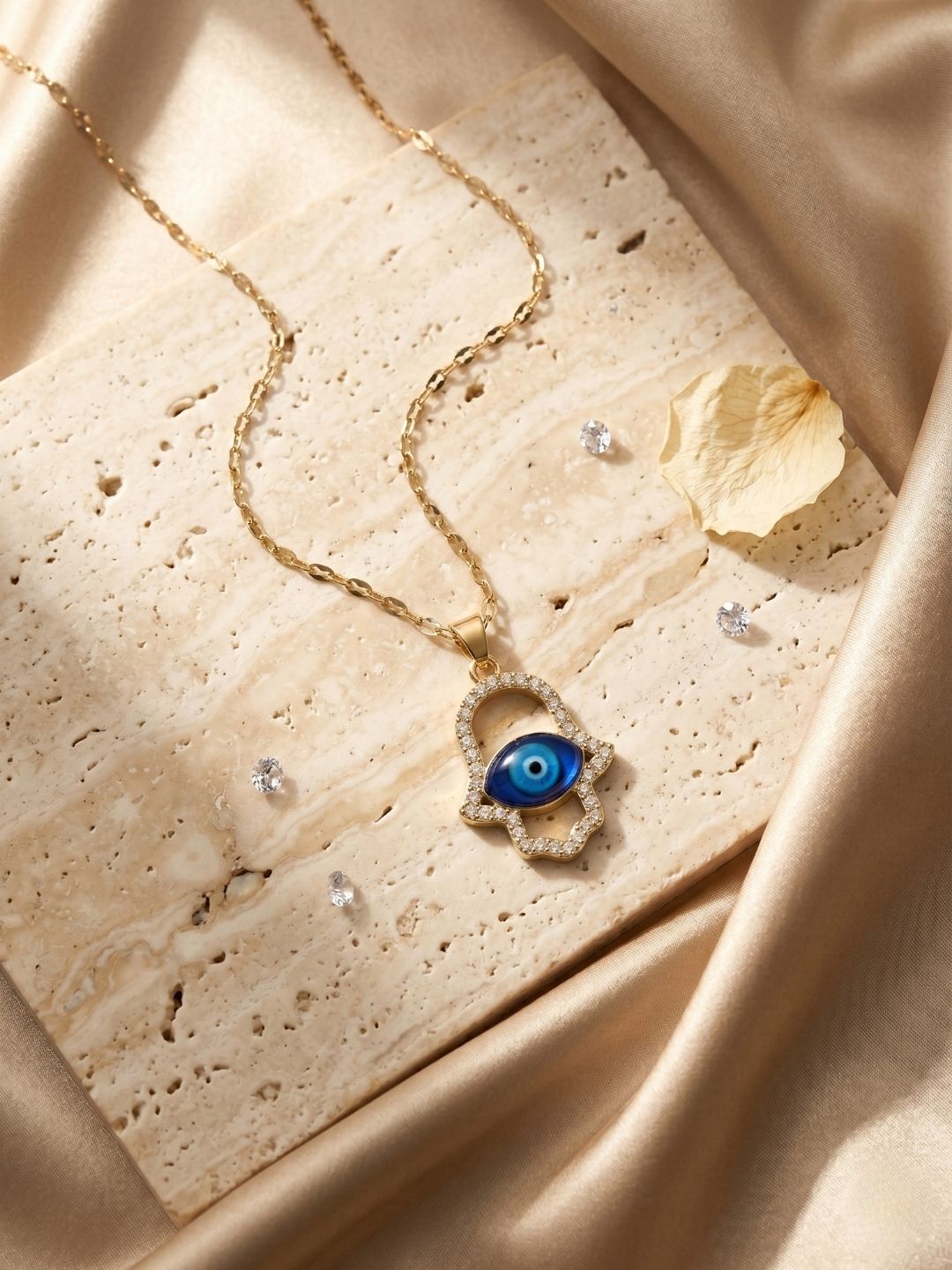 Gold Hamsa Hand Pendant Necklace | Anti‑Tarnish Stainless Steel Protective Jewelry for Women